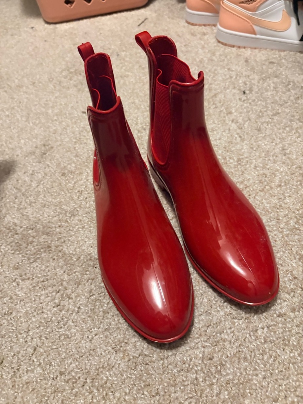 Shoe Dazzle Glossy Red Chelsea Rain Ankle Boots